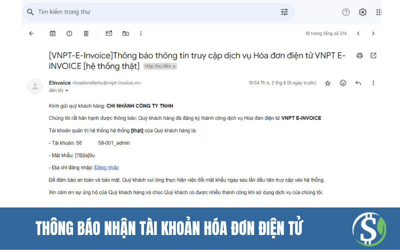 Thông báo nhận tài khoản hóa đơn điện tử